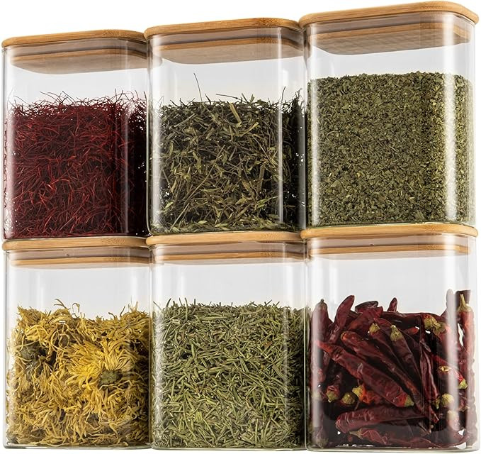 37oz Rectangle Airtight Glass Storage Containers with Bamboo Lids (Set of 6), Square Food Storage... | Amazon (US)