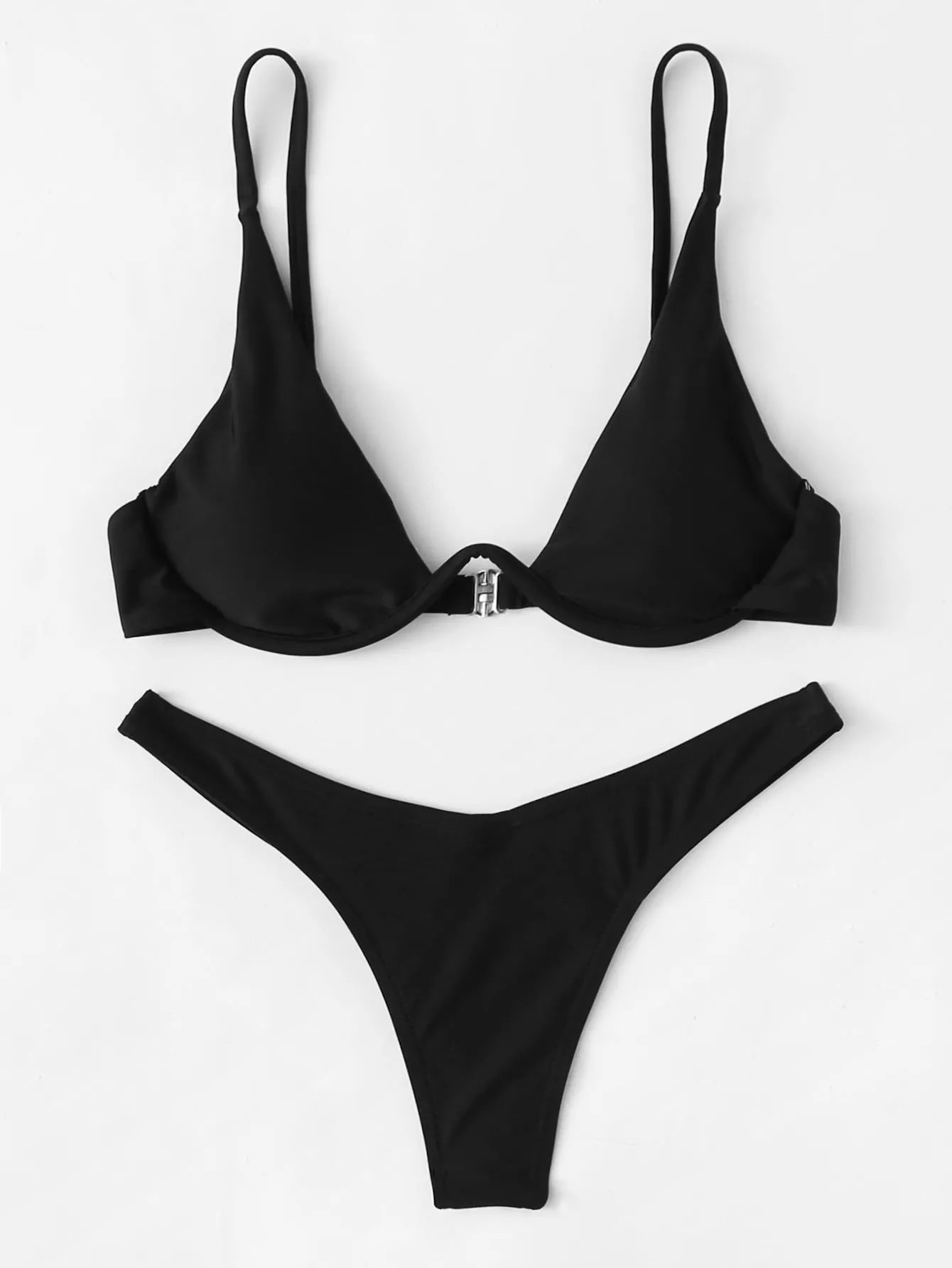 Plunging Underwired Top With High Cut Bikini SKU: swimwear171120308(1000+ Reviews)$8.49$9.49-11%M... | SHEIN