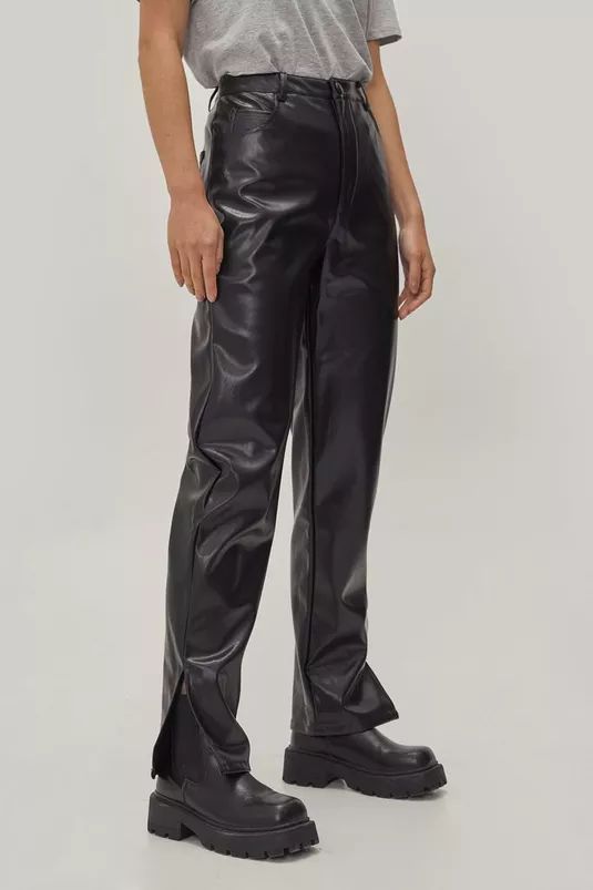 Faux Leather Split Hem Straight Leg Pants | Nasty Gal (US)