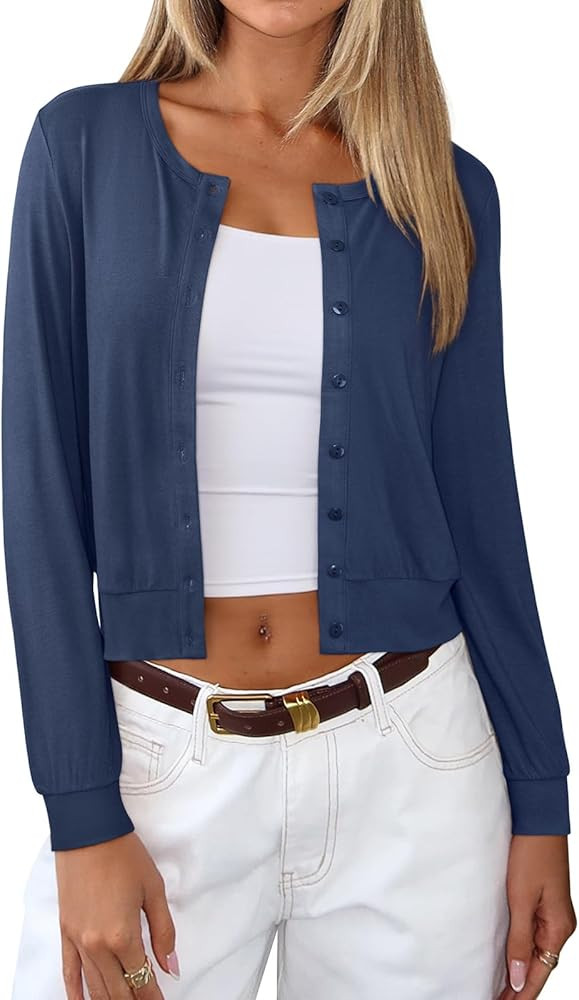 REORIA Womens 2025 Fall Fashion Lightweight Long Sleeve Button Down Casual Wool Blend Cardigan Sw... | Amazon (US)