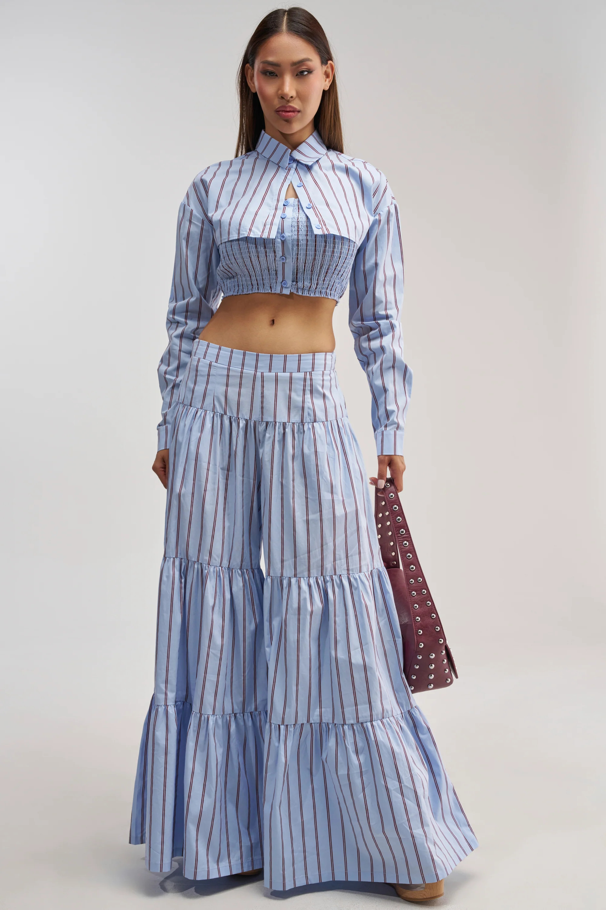 BUSINESS ONLY STRIPE PALAZZO PANT IN LIGHT BLUE | AKIRA