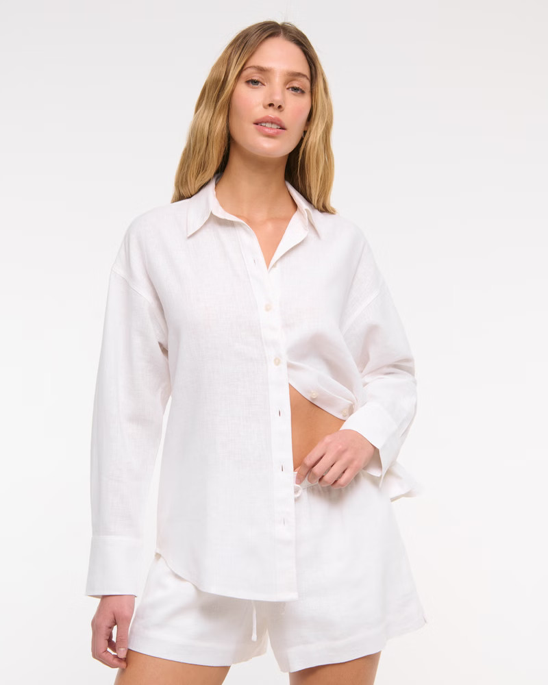 Women's Oversized Linen-Blend Shirt | Women's Tops | Abercrombie.com | Abercrombie & Fitch (US)