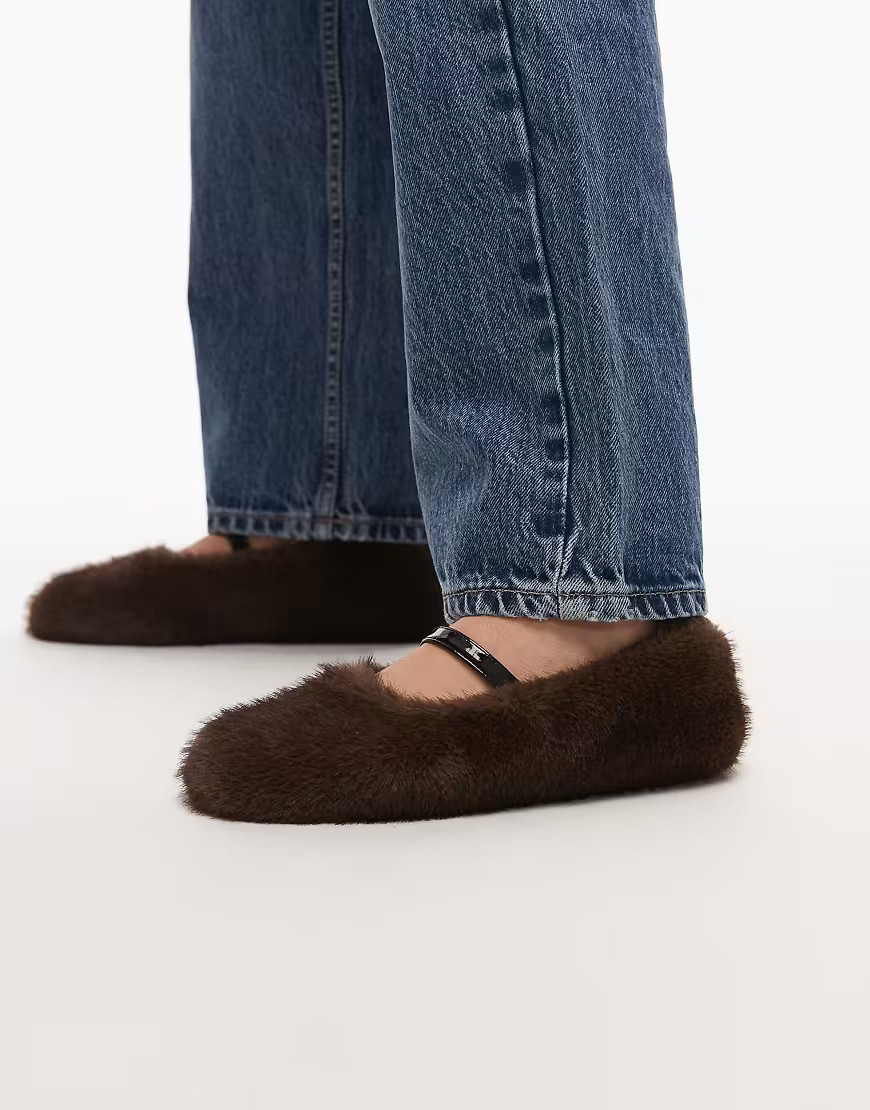 ARKET faux fur mary jane ballet flats in dark brown | ASOS (Global)