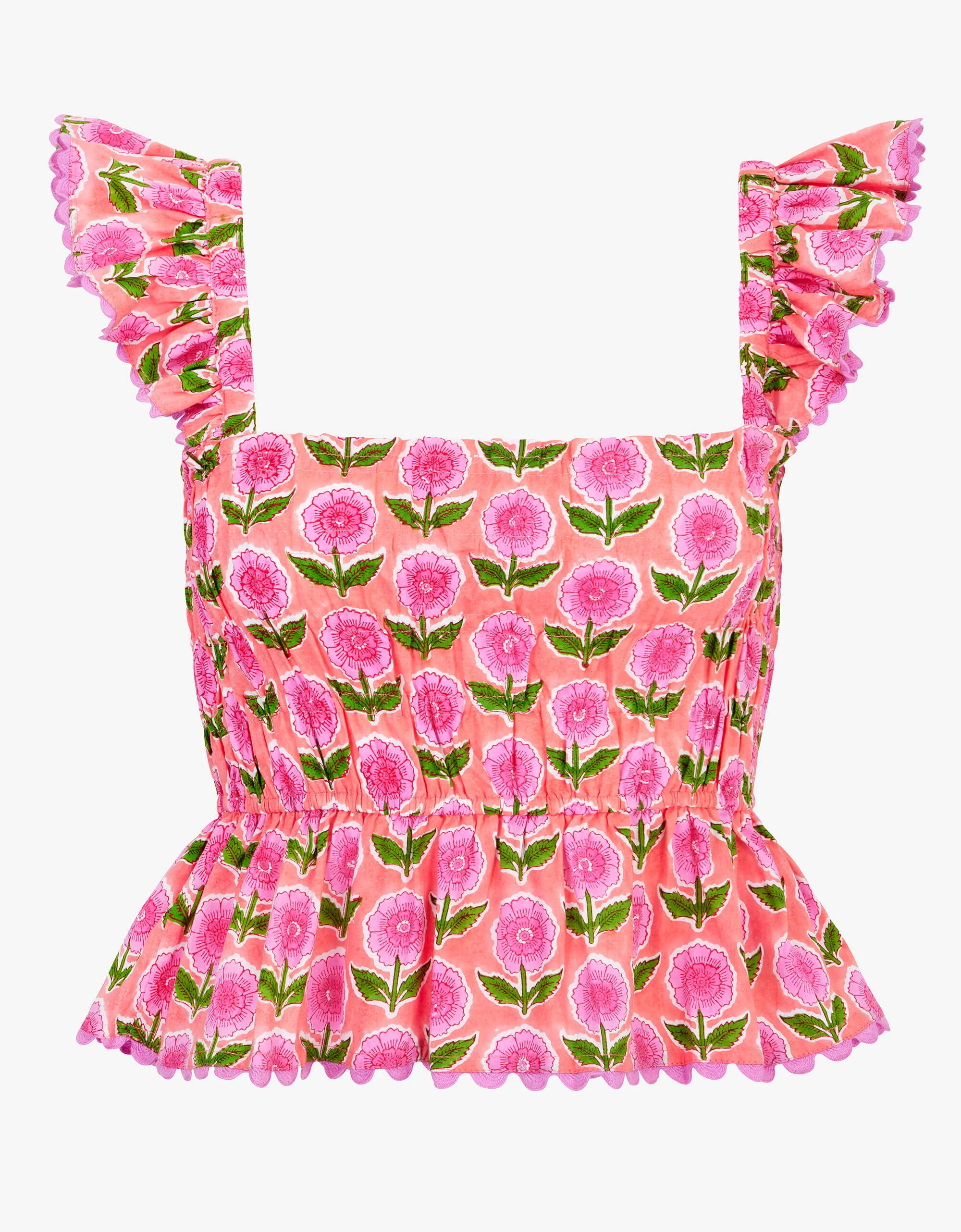 Jessica Top | Peach, Pink & Green Floral Blouse | Screen Print Cotton | Pink City Prints UK