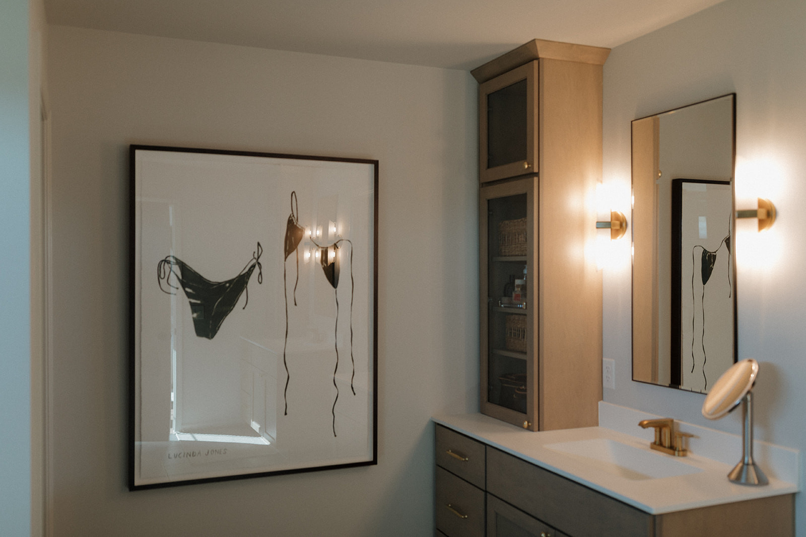 Shop everything in our primary bathroom! // Wall Color: First Star by Sherwin Williams // Flooring: Lamosa USA in Grey // Cabinets: Custom by Countryside Cabinets in North Pier // Shower Tile: Lamosa USA in Bone // Items Not Linked: Custom art (Dupes provided below)! 

 #LTKHome