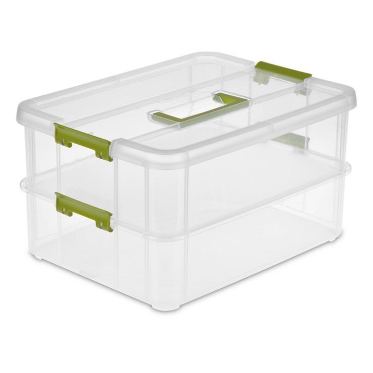 Sterilite Large 2 Layer Stack & Carry Clear with Green Accents | Target