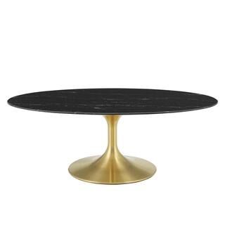 Lippa 48" Oval Black Artificial Marble Coffee Table | The Home Depot