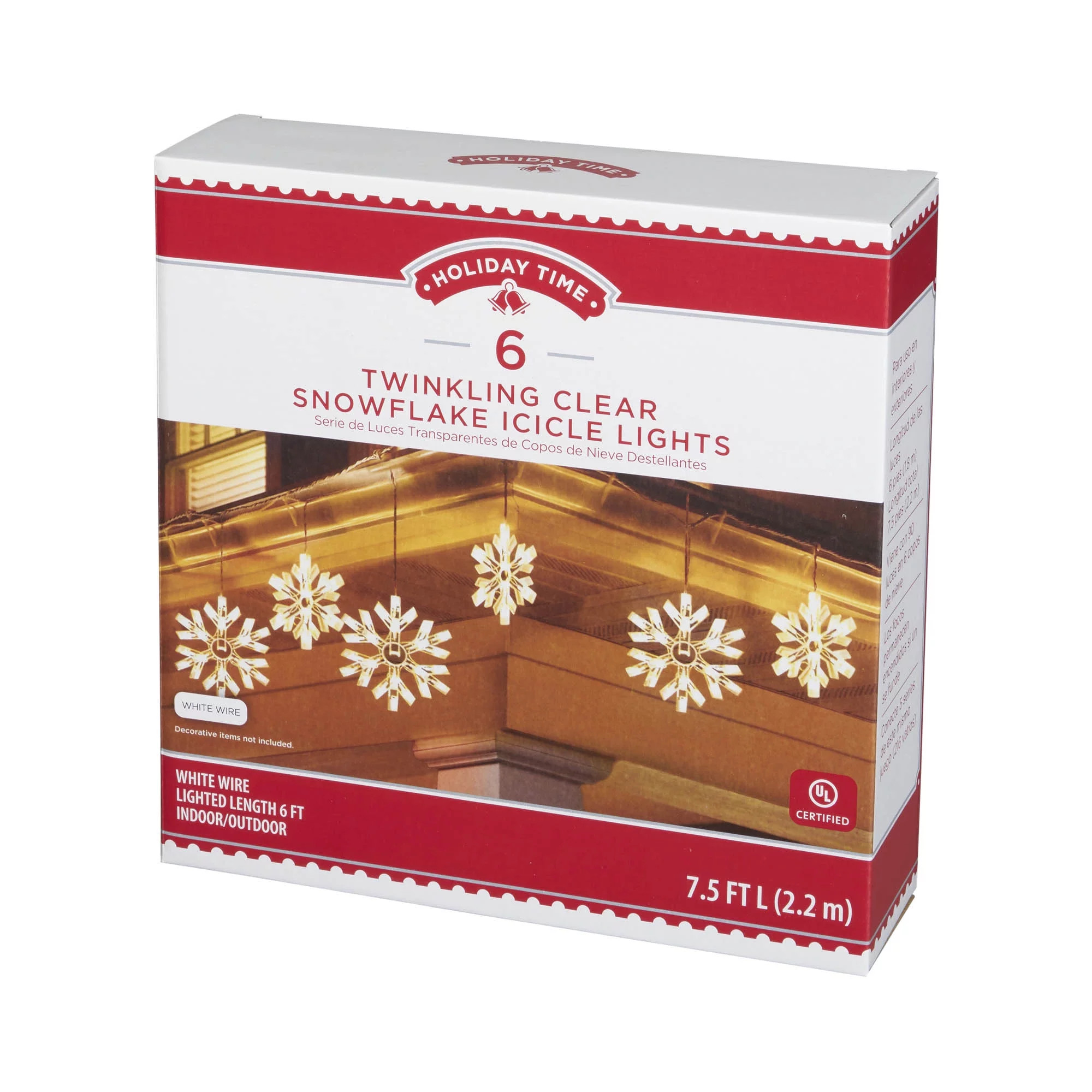 Holiday Time Clear Snowflake Icicle Christmas Lights Set, 6', 6 Count, White Wire - Walmart.com | Walmart (US)