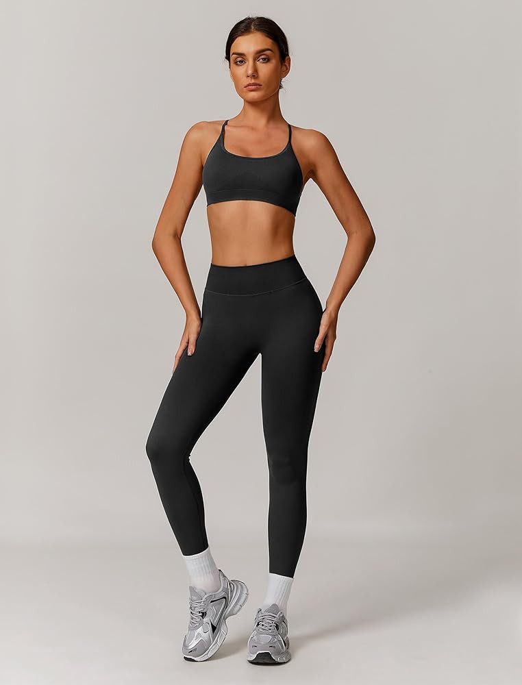 ABOCIW Womens Seamless Workout Sets Backless Sports Bra Scrunch Butt Lifting High Waist Leggings Matching Gym Set | Amazon (US)