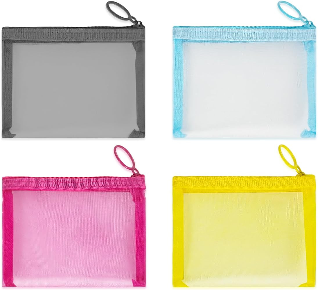 Mini Mesh Pouches(4 Pack), Small Mesh Bags with Zipper Nylon Makeup Pouches Bag Cosmetic Pouch Tr... | Amazon (US)