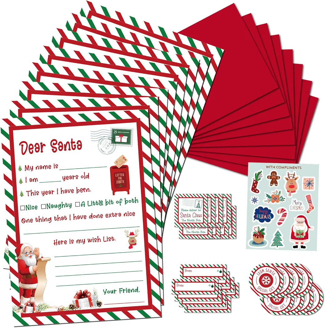 KOFECIT Letter To Santa Kit 8 Sets - 5x 7”Fill in The Blank Cards with Red Envelopes/Stickers/S... | Amazon (US)