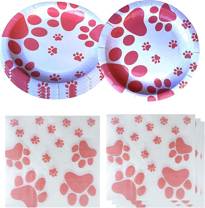 Girl Puppy Paw Prints Birthday Party Supplies, 20 Plates and 20 Napkins, Dog Paw Prints Theme Bir... | Amazon (US)