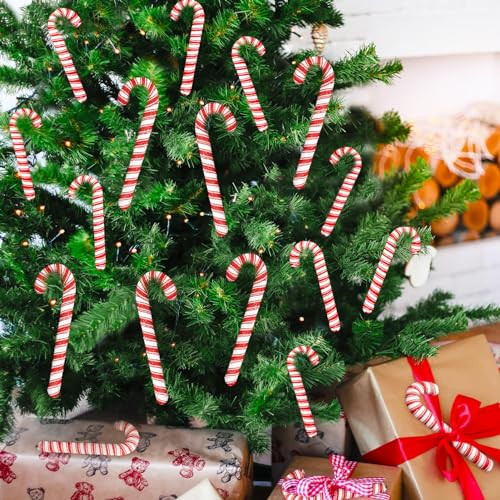 24pcs Candy Cane Christmas Decorations for Tree - Red White Fabric Wrapped Candy Cane Christmas Hanging Ornaments for Farmhouse Christmas Decor Gift Candyland Party Favor Supplies | Amazon (US)