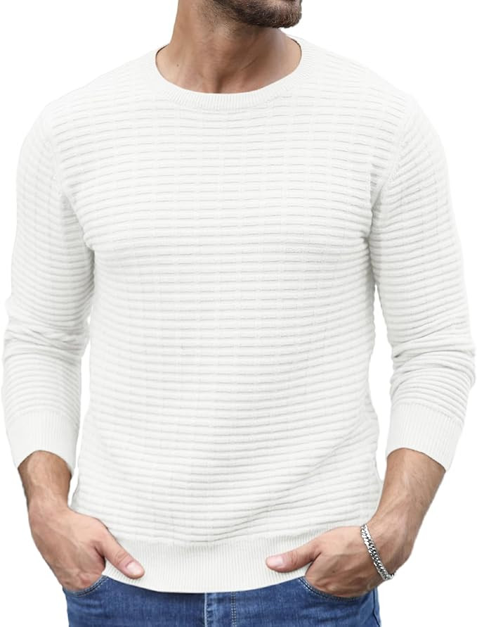 Askdeer Men's Cable Knit Sweater Casual Crewneck Textured Sweater Long-Sleeve Fisherman Pullover ... | Amazon (US)