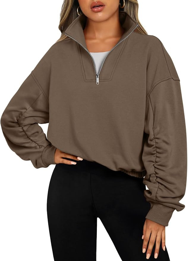 Trendy Queen Half Zip Pullover Womens Sweatshirts Hoodies Quarter Zip Long Sleeve Cropped Fall Ou... | Amazon (US)