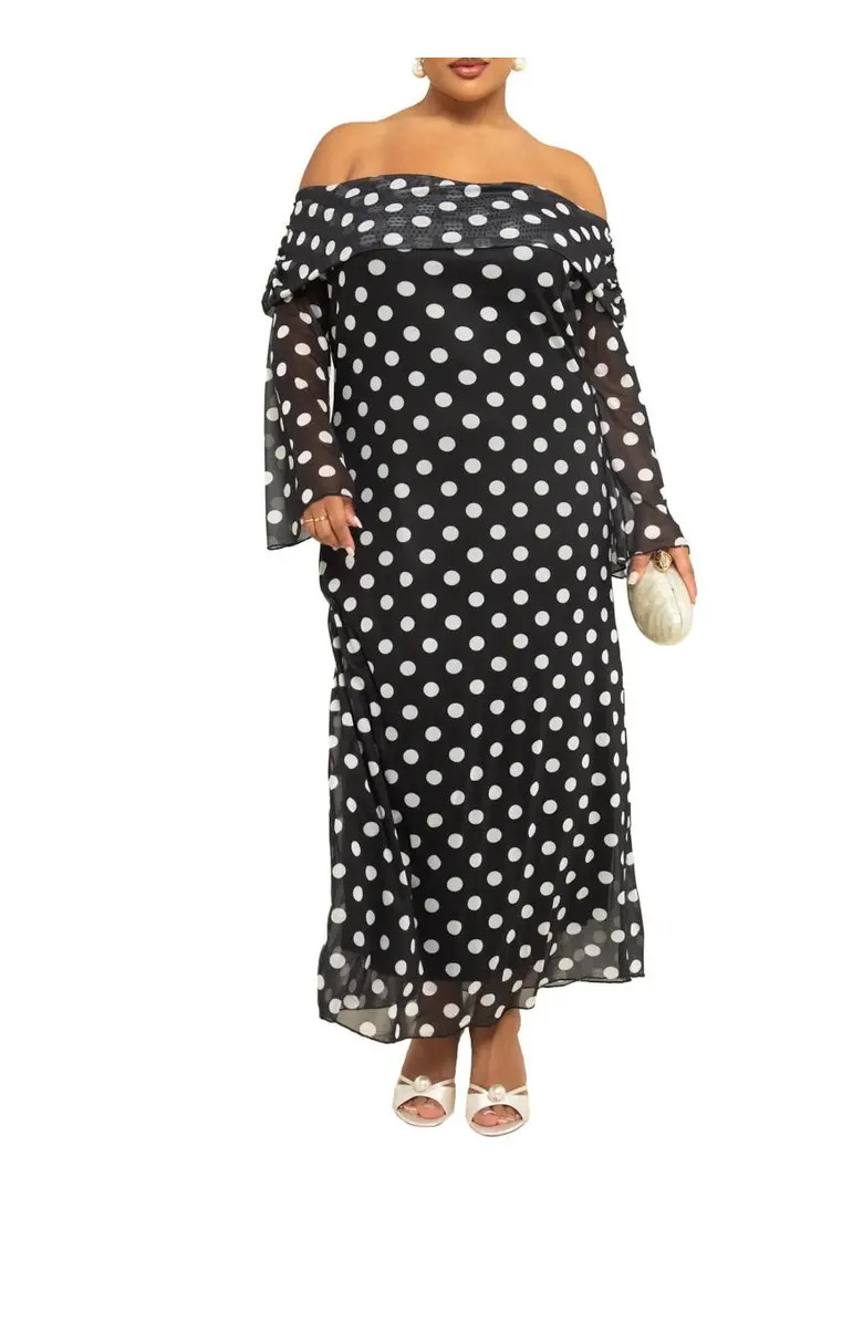 Off The Shoulder Polka Dot Midi Dress | Nordstrom