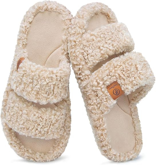 EverFoams Womens Fuzzy Open-toe Slippers Soft Comfy Memory Foam Indoor House Shoes | Amazon (US)