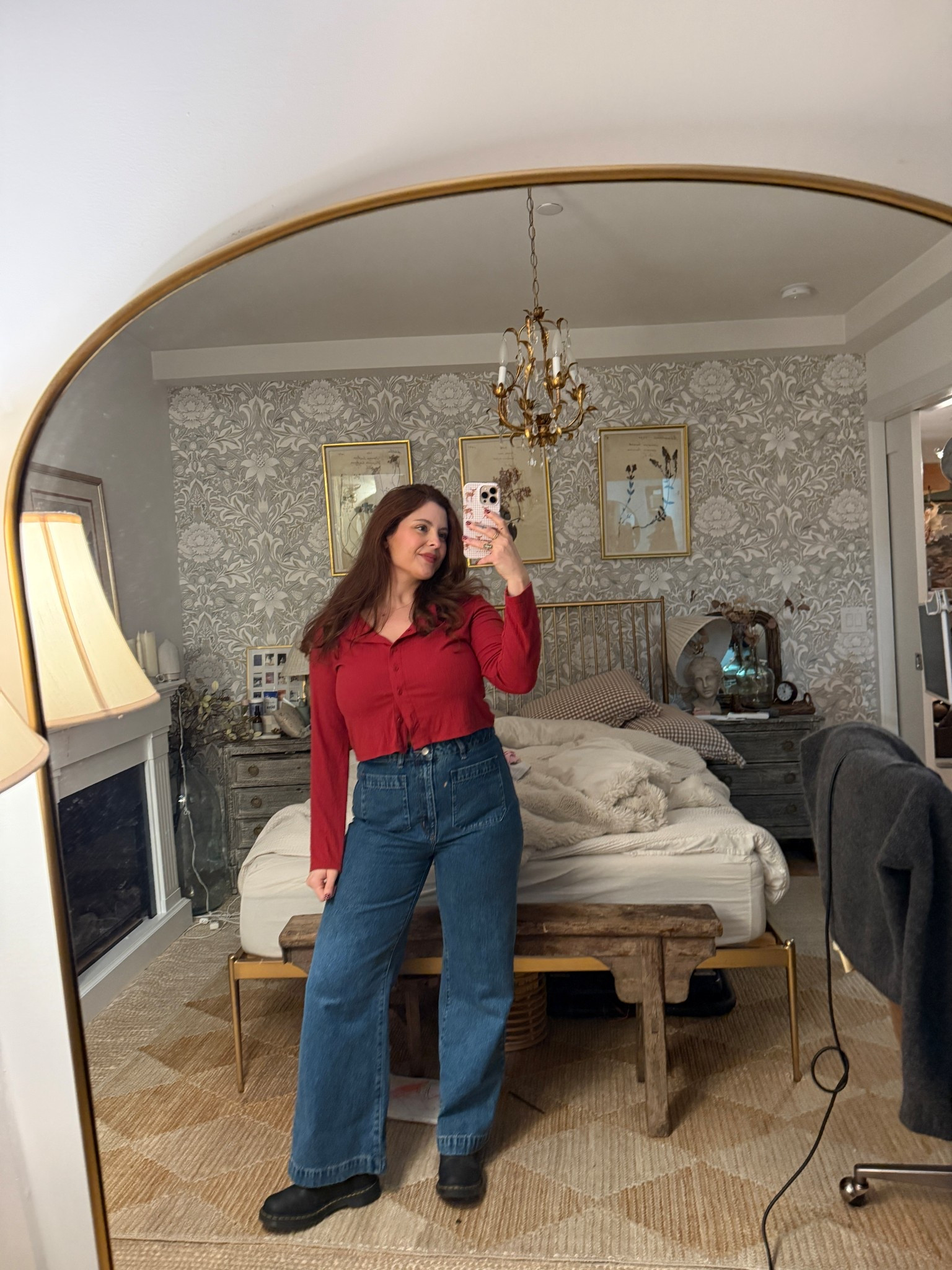 Red cardigan target
Rollas sailor jeans 
Doc marten faux fur lined

#LTKMidsize #LTKPetite #LTKValentine