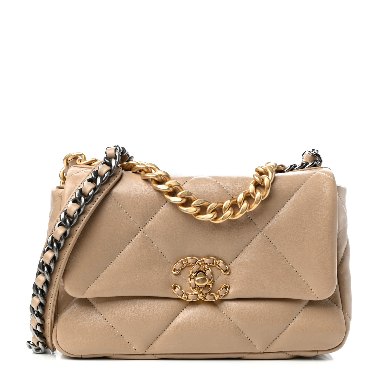 Lambskin Quilted Medium Chanel 19 Flap Dark Beige | Fashionphile
