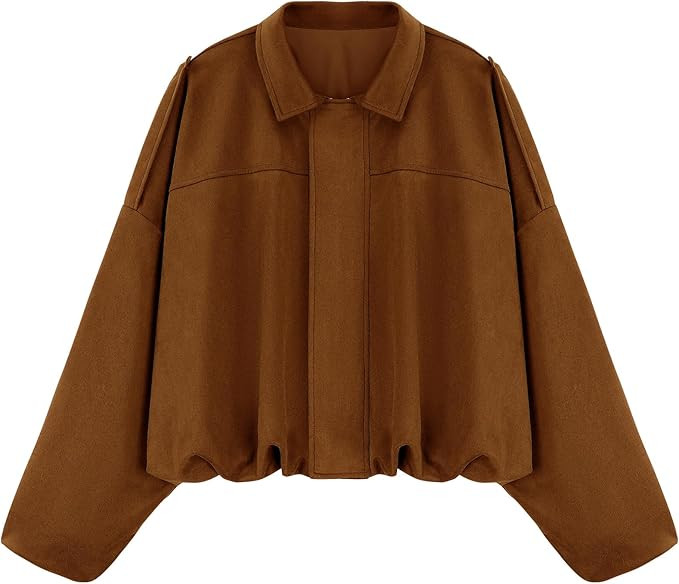 WERFORU Women's Faux Suede Bomber Jacket Casual Pilot Coat Oversized Spring Fall Batwing Long Sle... | Amazon (UK)