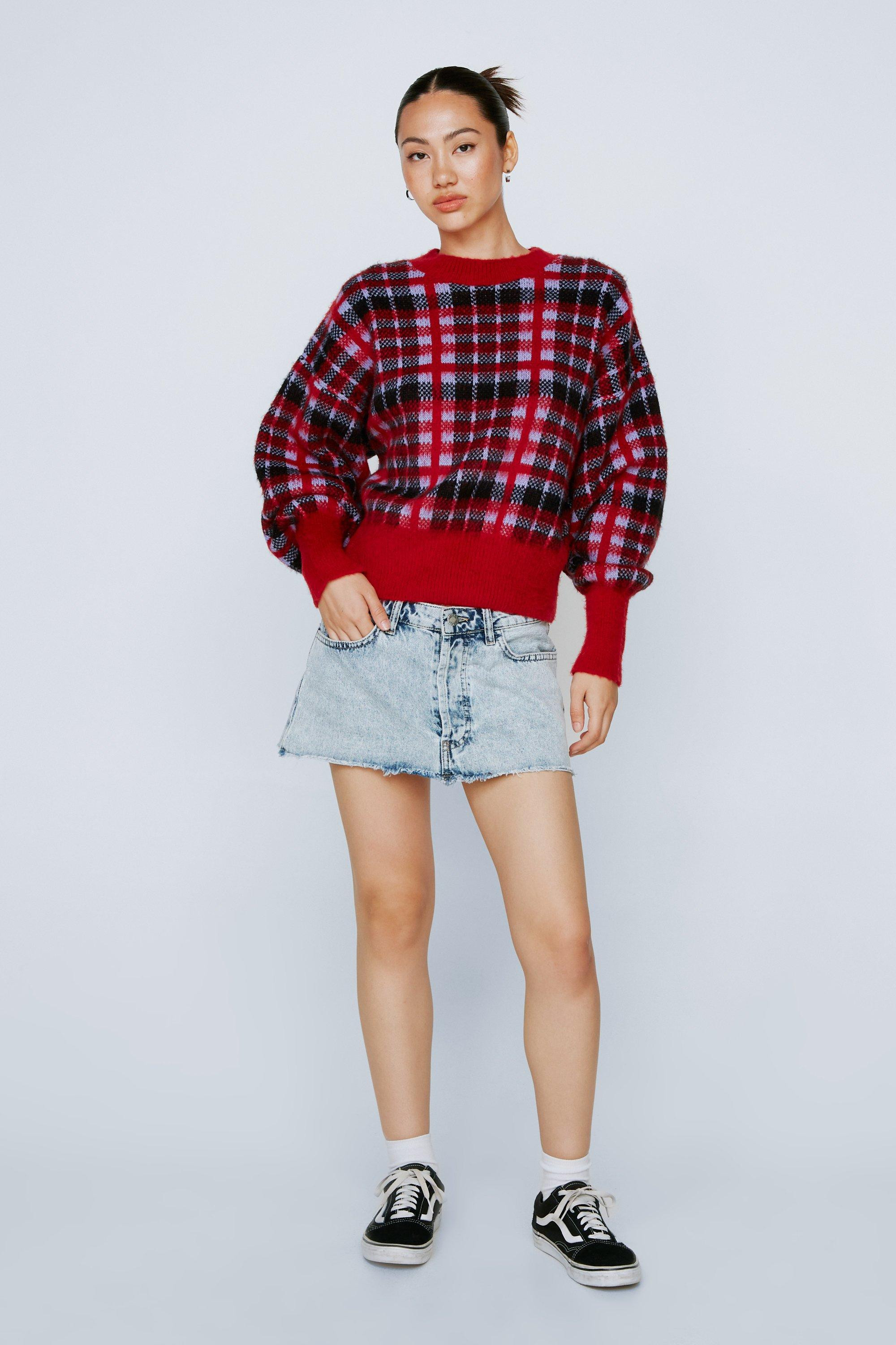 Check Print Brushed Knit Sweater | Nasty Gal (US)