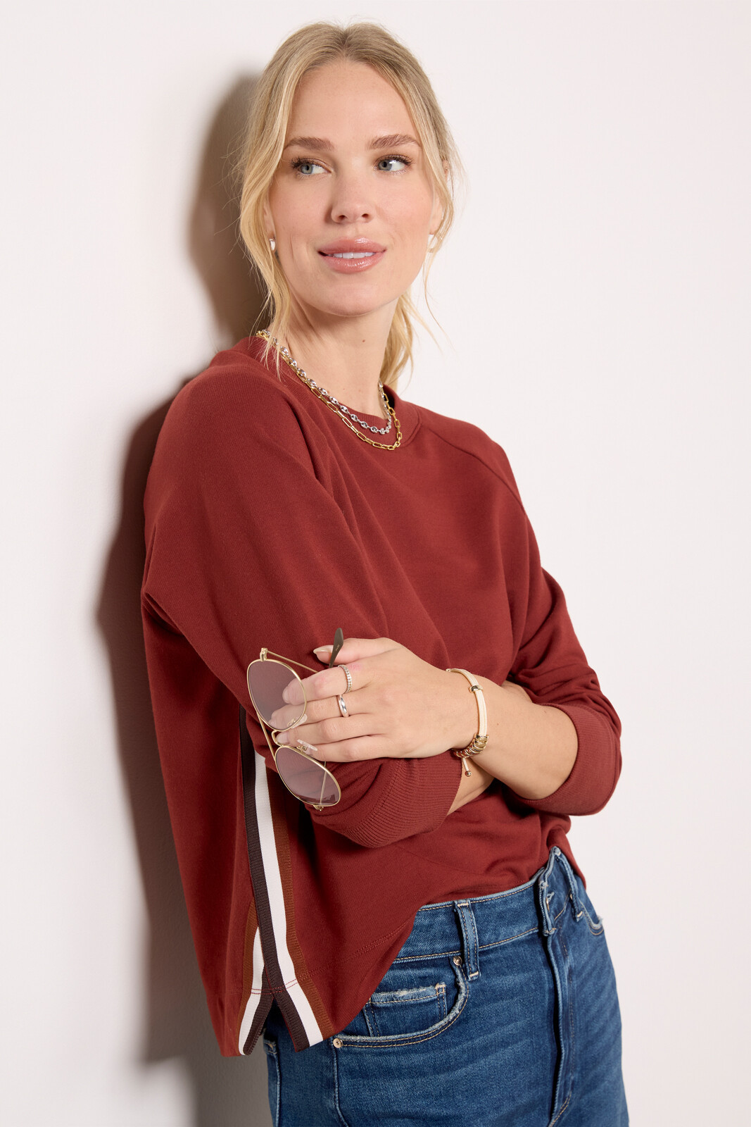 Taylor Stripe Trim Sweatshirt | Evereve