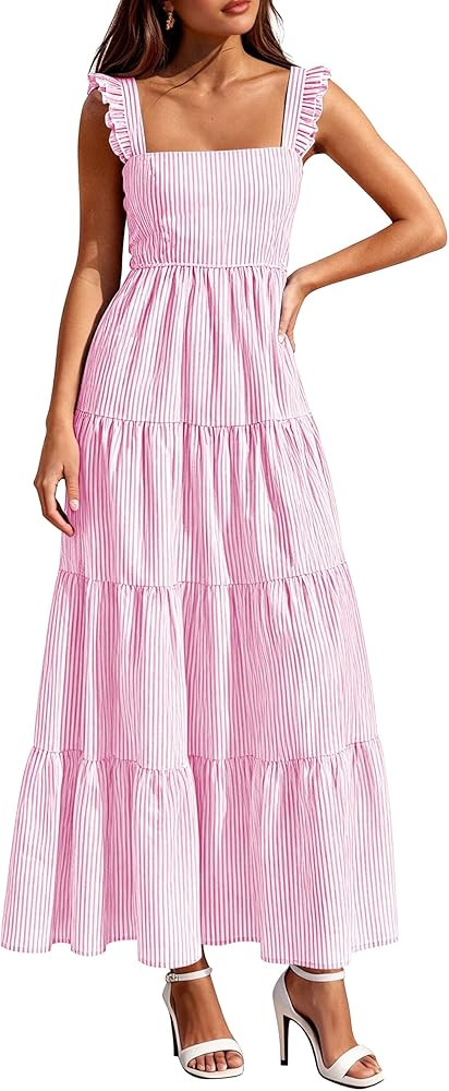 PRETTYGARDEN Womens 2026 Summer Casual Maxi Dresses Striped Square Neck Sleeveless Boho Flowy Sun... | Amazon (US)