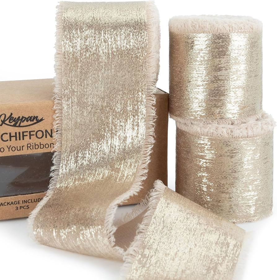 Nude Ribbon, Shimmery Chiffon Silk Ribbons Frayed Edge for Bridal Flower Bouquet Gift Wrapping We... | Amazon (US)