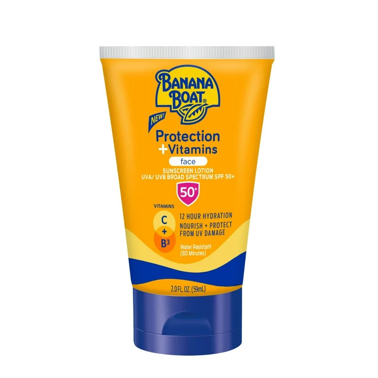 Banana Boat Sun Protection + Vitamins Face Sunscreen Lotion SPF 50, Travel Sunscreen Face, 2 fl o... | Walmart (US)