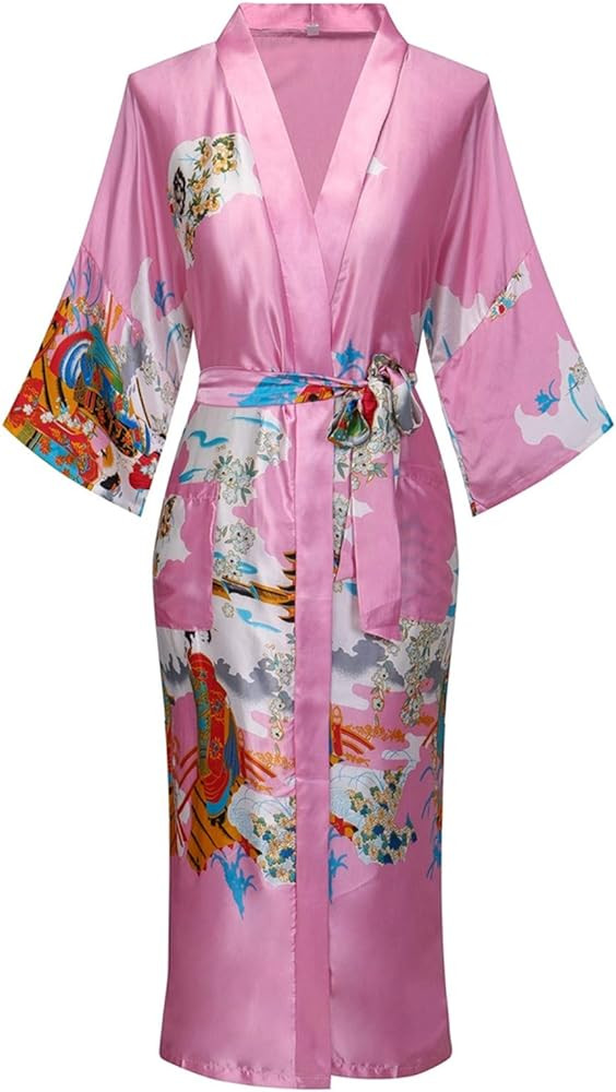 Women's Floral/Patterned Silky Kimono Robes Long Satin Bathrobes Sleepwear Loungewear | Amazon (US)