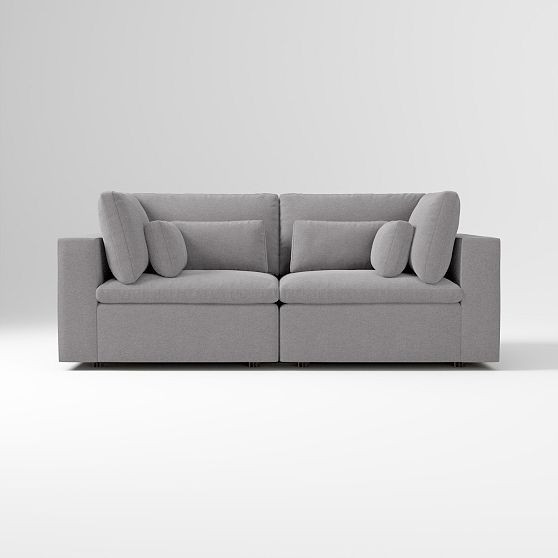 Harmony Modular 86"" 2-Piece Sofa, Standard Depth, Multi-Seat, Deluxe Velvet, Storm Gray | West Elm (US)