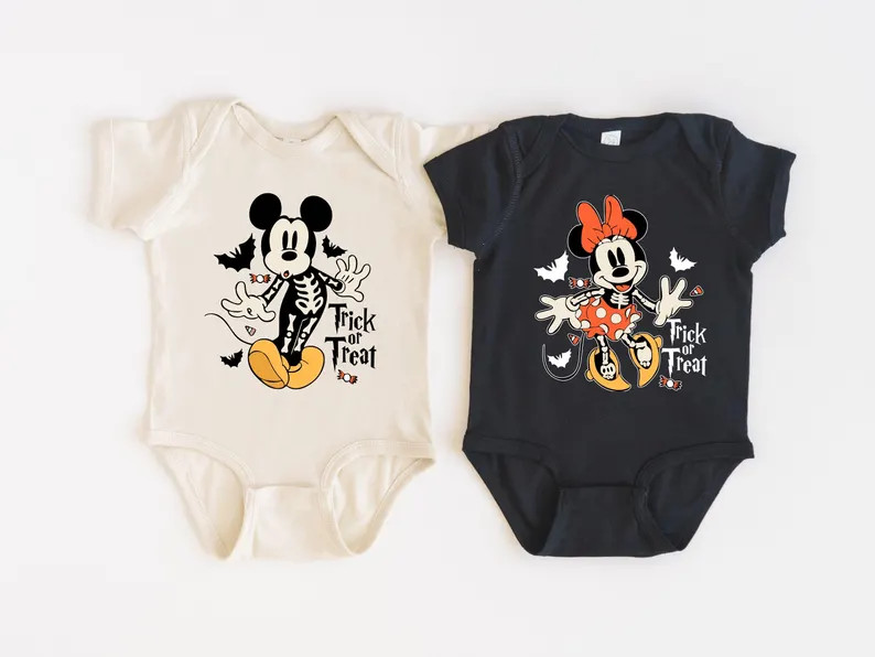 Mickey Minnie Trick or Treat Halloween Kids Shirt, Skeleton Mickey Halloween Toddler Shirt, Match... | Etsy (US)