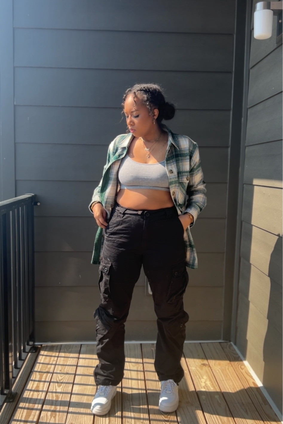 Cargo pants outfit ideas, spring outfit, casual outfit, streetwear, street style, cargo pants, Amazon cargos, Amazon fashion, green plaid, crop top and cargos, 

#LTKfit #LTKstyletip