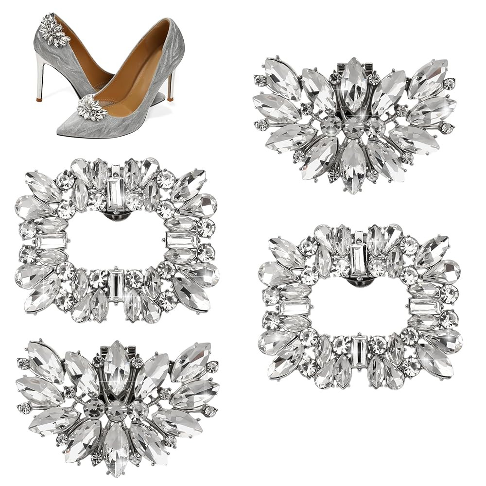 Jeffdad 4 Pcs Shoe Clips Charms for Women, Detachable Rhinestone Crystal Shoe Buckle Clips, Brida... | Amazon (US)