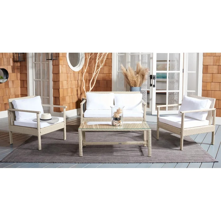 Safavieh Garnen Outdoor Patio 4 Piece Living Set - Beige/White Cushion | Walmart (US)