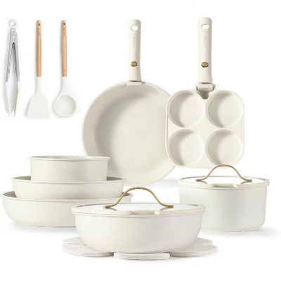 CAROTE 19pcs Pots and Pans Set Non Stick, Cookware Set with Detachable Handle, Oven Safe, Cream White | Target
