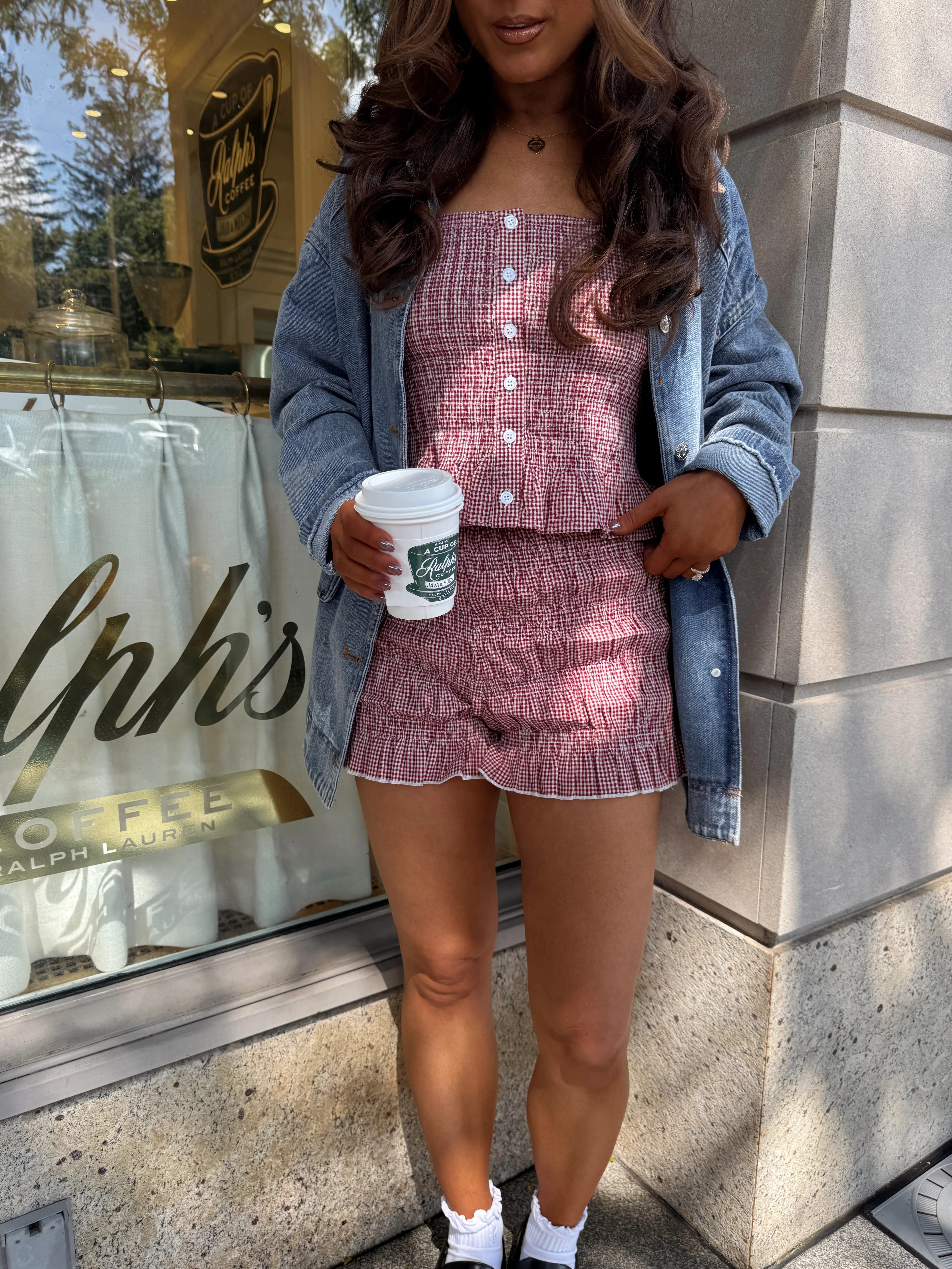 Gingham Maple Glaze Short Set (Burgundy) | Shop Your Darling Style