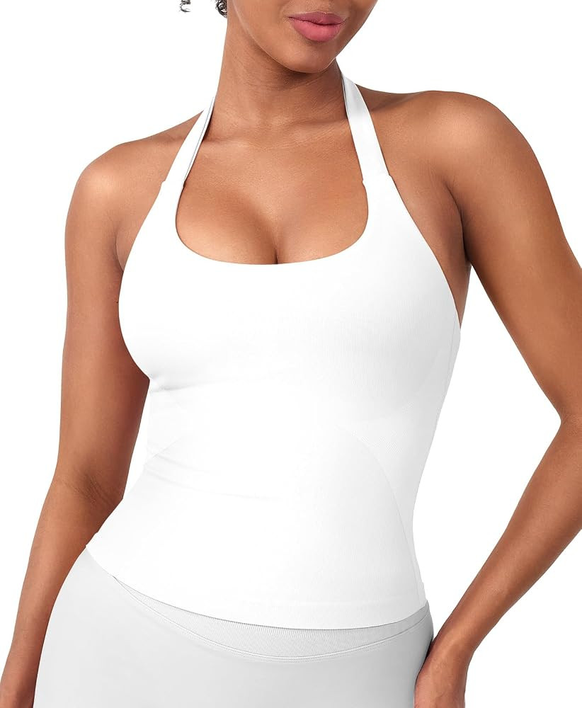 HIGORUN Women Halter Impact Tank Tops with Built in Bras Longline Crop Top | Amazon (US)
