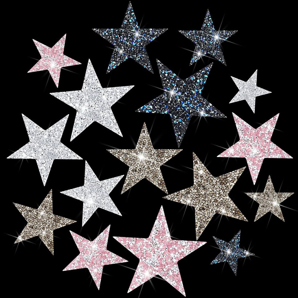 Jexine 16 Pcs Rhinestone Star Patches Iron on Glitter Patches star Shape Crystal Patches Hot Adhe... | Amazon (US)