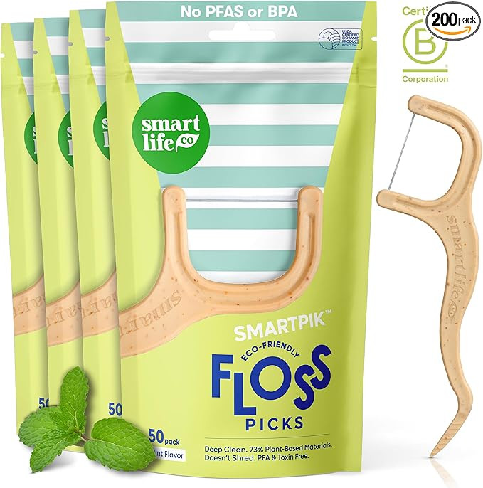 SmartLifeco Eco-Friendly Dental Floss Picks (200ct) - Flossers Made with Straw Wheat Blend, Super... | Amazon (US)
