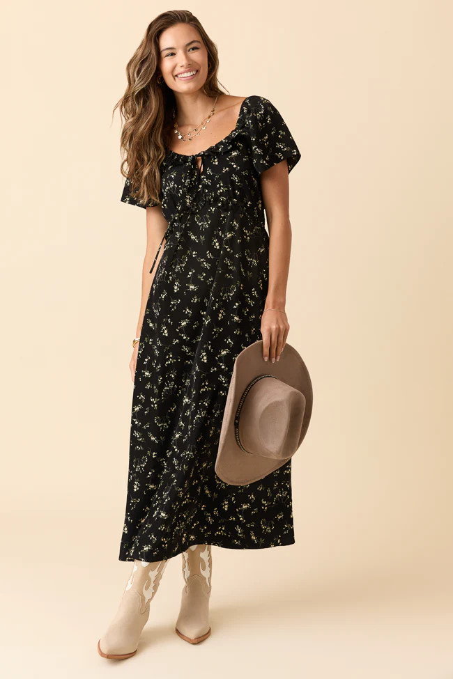 Bethany Black Floral Print Maxi Dress | Pink Lily