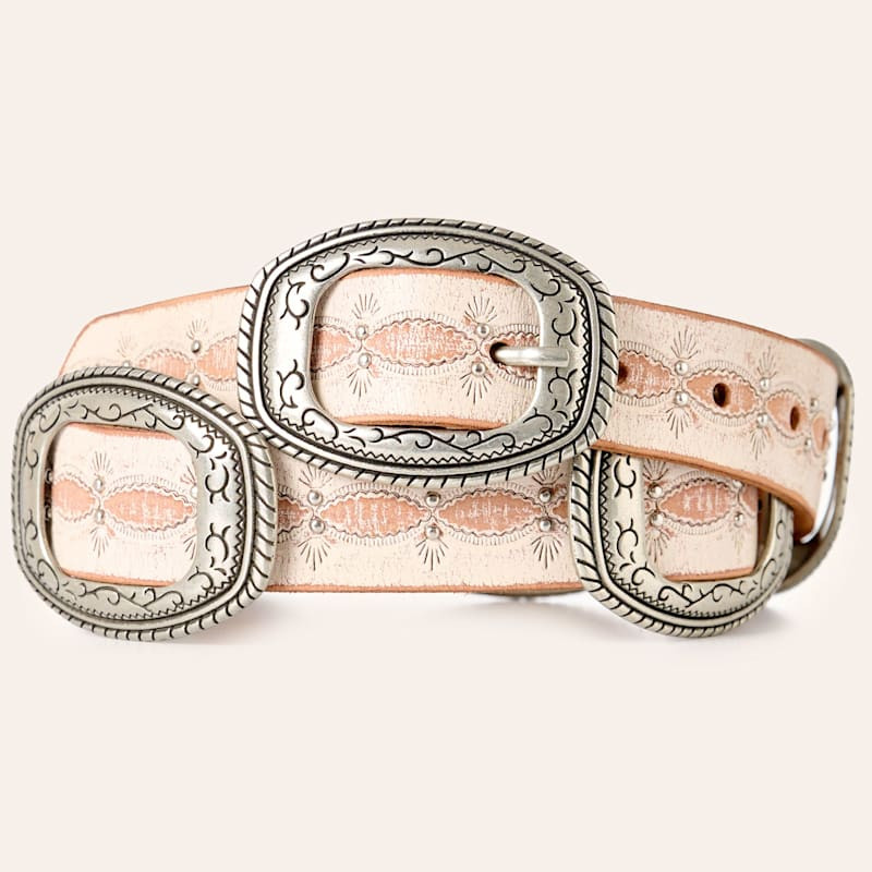 Wrangler Women's White & Pink Silver Concho Buckle Belt | Cavender's