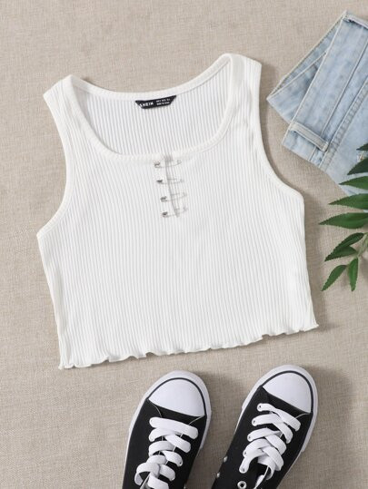 SHEIN Notched Neck Lettuce Trim Tank Top
   SKU: swvest07201202031      
          (8330 Reviews)... | SHEIN