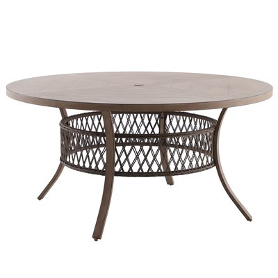 allen + roth Mckinnley Round Wicker Outdoor Dining Table 59.05-in W x 59.05-in L with Umbrella Ho... | Lowe's