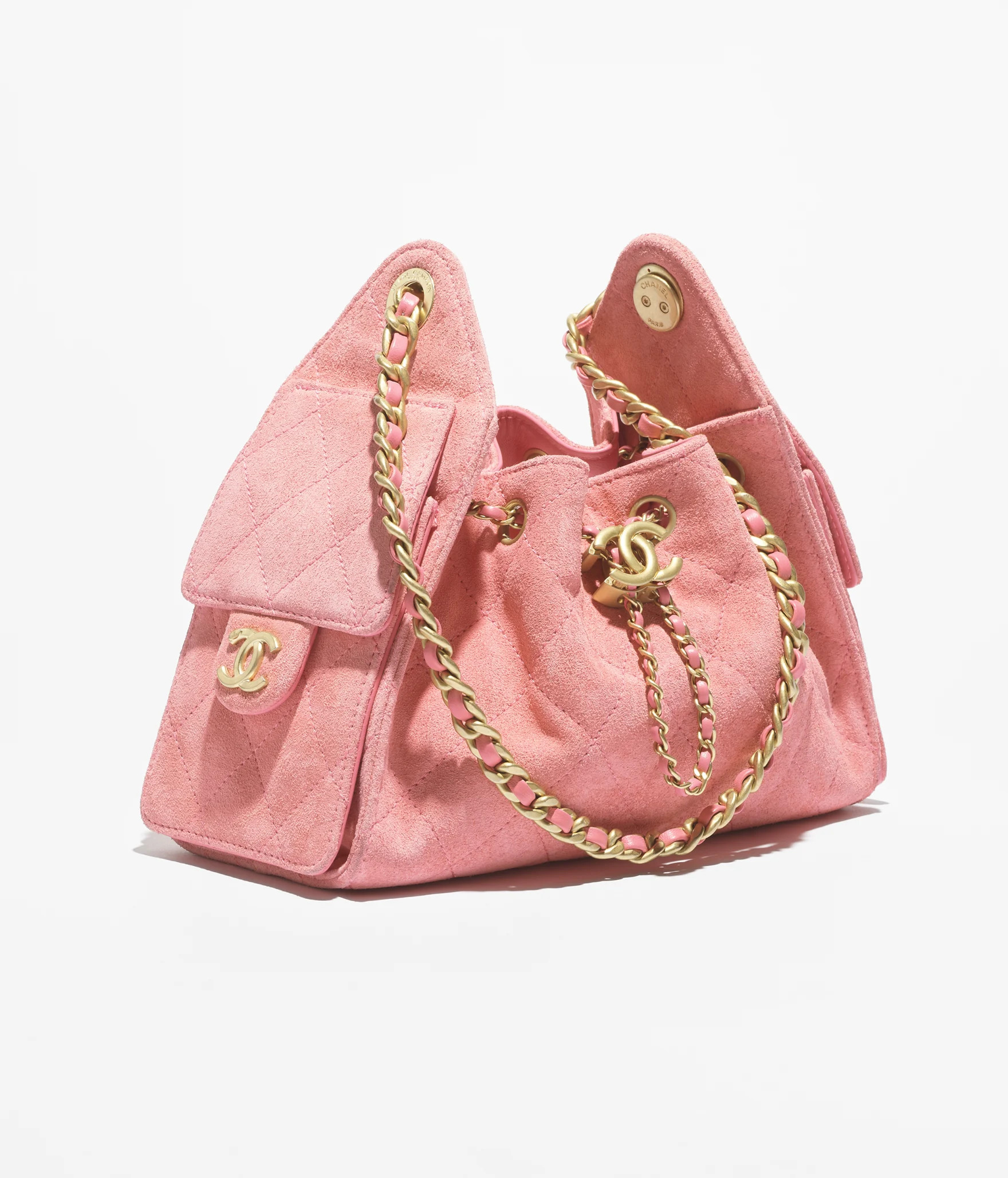 Chanel 25 mini handbag, Suede calfskin & gold-tone metal, pink — Fashion | CHANEL | Chanel, Inc. (US)