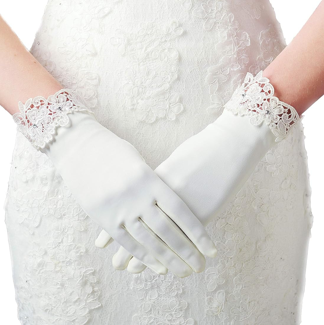 Lace Gloves for Women - Wedding Floral Bridal Gloves Opera Party 1920s Flapper Accessories | Amazon (US)