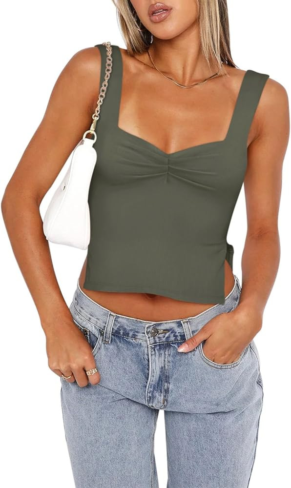 REORIA Women Sexy Ruched Sweetheart Neck Backless Sleeveless Side Split Trendy Going Out Y2K Tren... | Amazon (US)