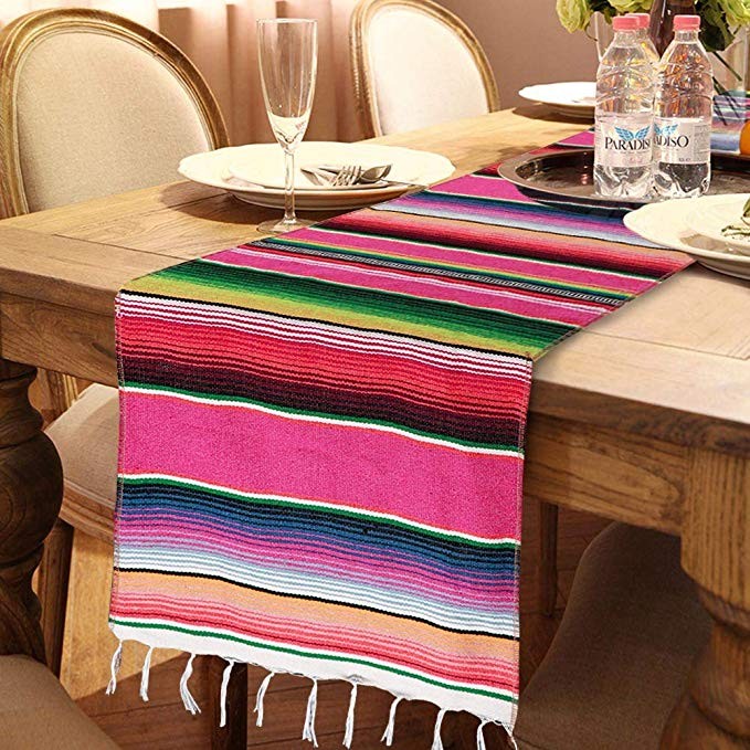 OurWarm Mexican Table Runner with Tassels 14in x 84in Fringe Cotton Striped Table Runners for Mex... | Amazon (US)