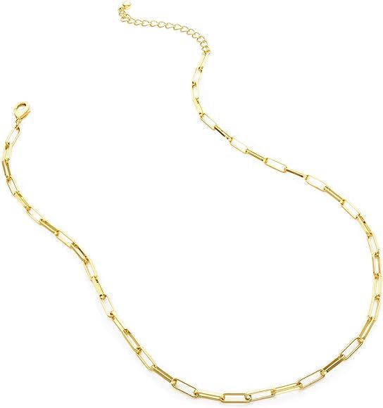 LANE WOODS Gold Paperclip Chain Necklace for Women: 14k Gold Plated Dainty Paper Clip Link Chain ... | Amazon (US)