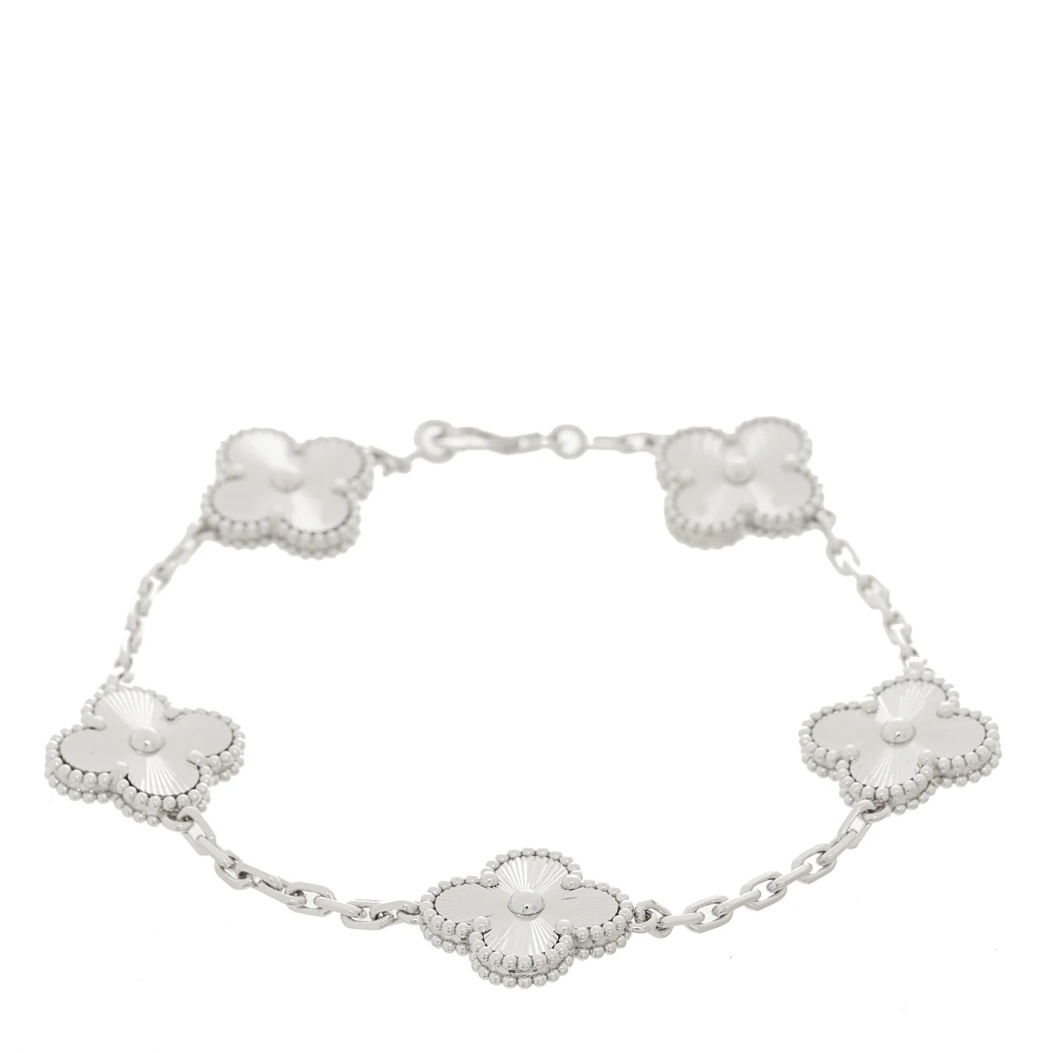 18K White Gold 5 Motifs Guilloche Vintage Alhambra Bracelet | FASHIONPHILE (US)